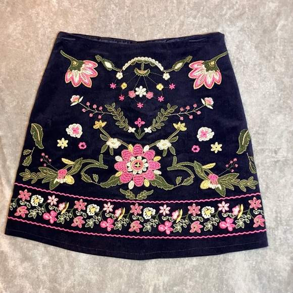 Harper Dresses & Skirts - Harper Skirt S Knee Length Blue Floral Embroidered Corduroy Lined Boho Academia